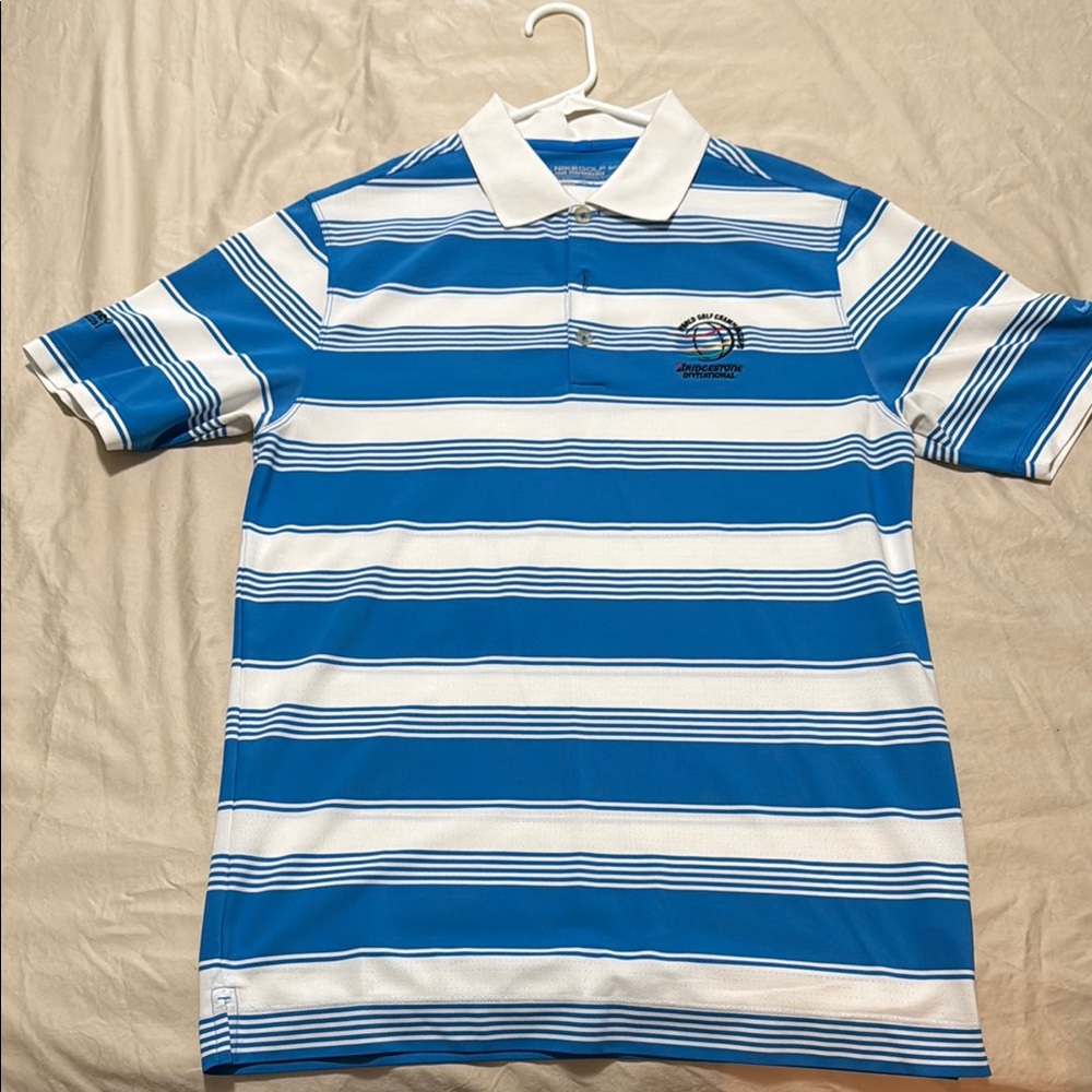 Nike Blue and White Polo Shirt with Sporty Stripes